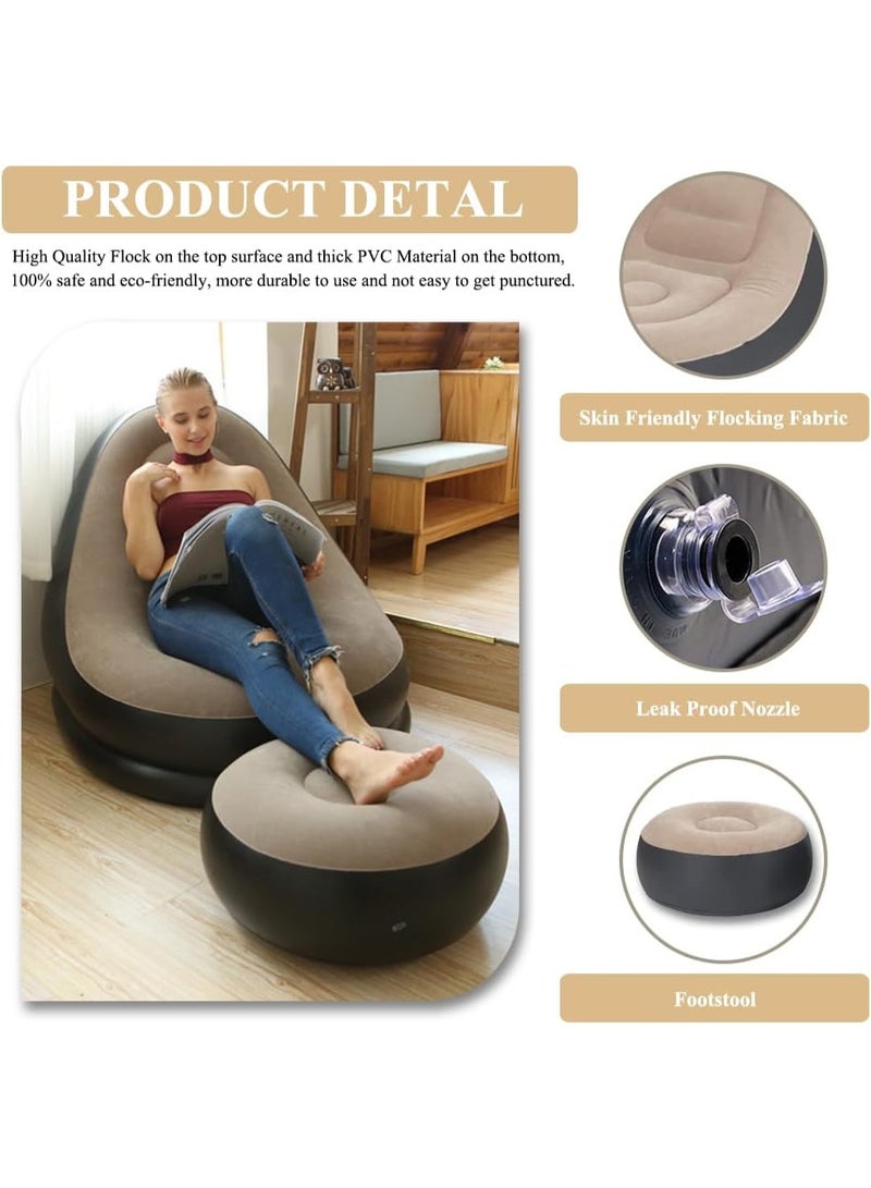 Eworld Inflatable Sofa Lounge Chair with Footrest & Air Pump | Portable Air Couch for Gaming, Reading, Movies, Outdoor Travel, Camping & Picnic - Image 3