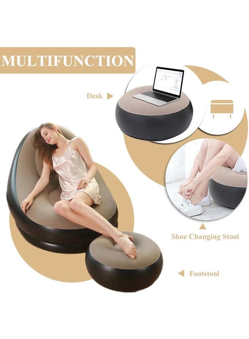 Eworld Inflatable Sofa Lounge Chair with Footrest & Air Pump | Portable Air Couch for Gaming, Reading, Movies, Outdoor Travel, Camping & Picnic - Image 5