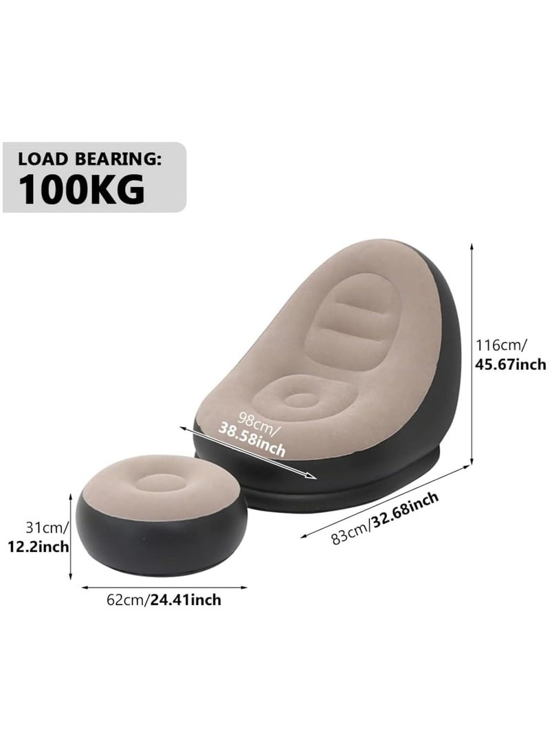 Eworld Inflatable Sofa Lounge Chair with Footrest & Air Pump | Portable Air Couch for Gaming, Reading, Movies, Outdoor Travel, Camping & Picnic - Image 2