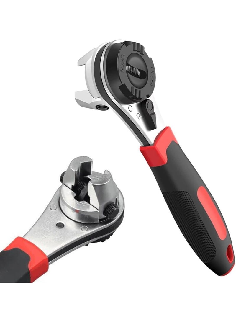 SOLARAE Adjustable Ratcheting Wrench, Multifunction Spanner Tool with Non-slip Handle, Universal lever with Rotating Head for 6-22mm Screw, Socket Wrench for Home and Car Repair - Image 1