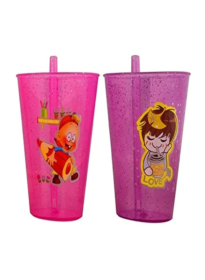 faas Plastic Sipper Glass with Straw for Kids Easy to sip The Water Pack of 2 (Mulicolor) - Image 1
