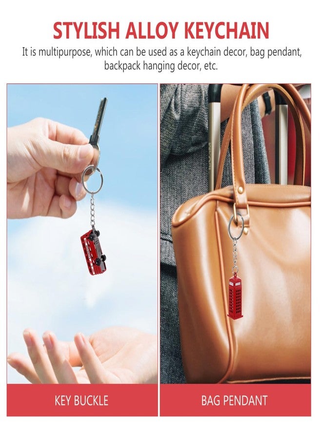 أموسفون مجموعة مفاتيح تذكارية من أموسفن، 4 قطع، مستوحاة من معالم لندن الثقافية البريطانية، مصنوعة من المعدن، تتضمن نماذج مصغرة لحافلات لندن، وأكشاك الهاتف، وساعات بيغ بن، وصناديق البريد. - Image 4