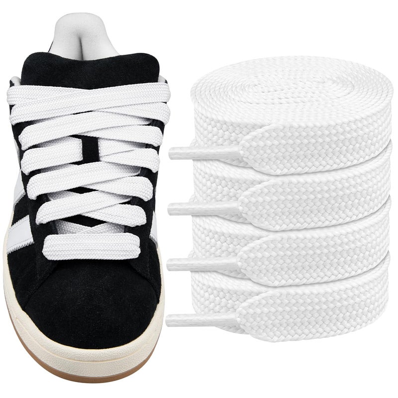 Endoto 2 Pairs Fat Shoelaces for Adidas Campus 00s,16MM Chunky Thick Flat Wide Jumbo Shoe Laces Replacement Laces for Sneaker shoes(Color:White,Size:54Inch) - Image 1