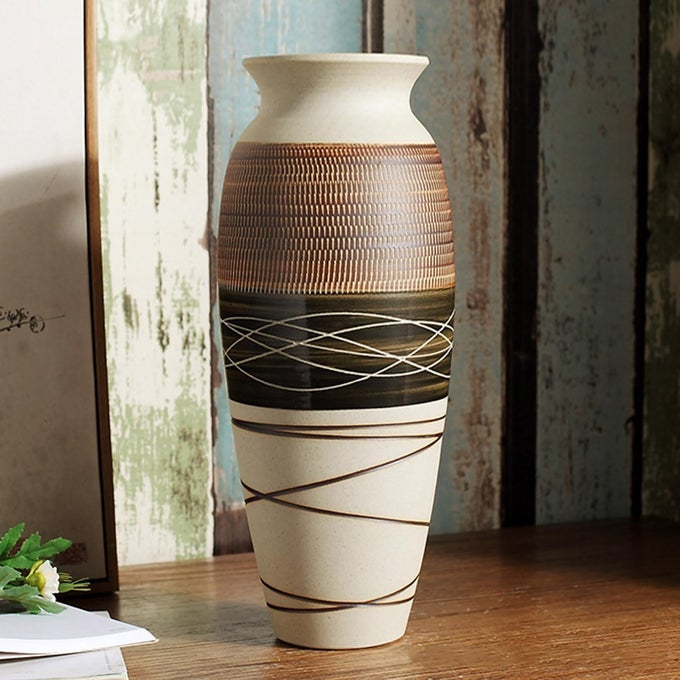 CERAMIC RUSTIC FARMHOUSE VASE 126 LARGE VINTAGE FLOWER VASE FOR HOME DECOR TALL BOHO TEXTURED VASES FOR LIVING ROOM TABLE MANTEL SHELF AND CENTERPIECES DECOR AND HOUSEWARMING