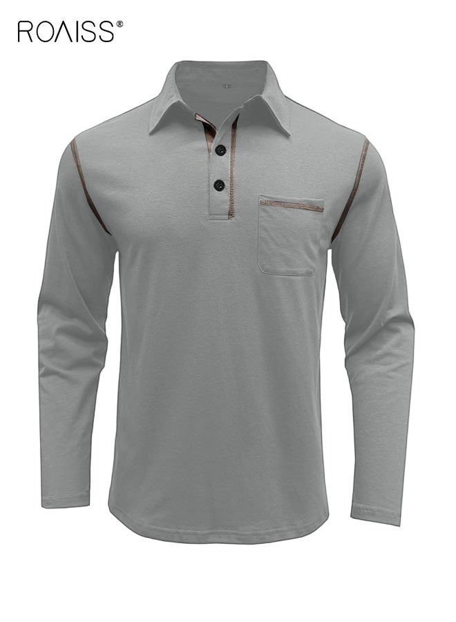 رويس قميص بولو رجالي كاجوال بأكمام طويلة وأزرار أساسية وقمصان جولف خفيفة الوزن من القطن مع جيب - Image 4