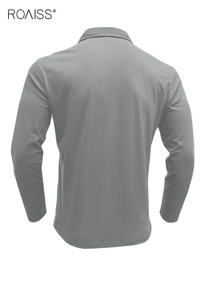 رويس قميص بولو رجالي كاجوال بأكمام طويلة وأزرار أساسية وقمصان جولف خفيفة الوزن من القطن مع جيب - Image 3