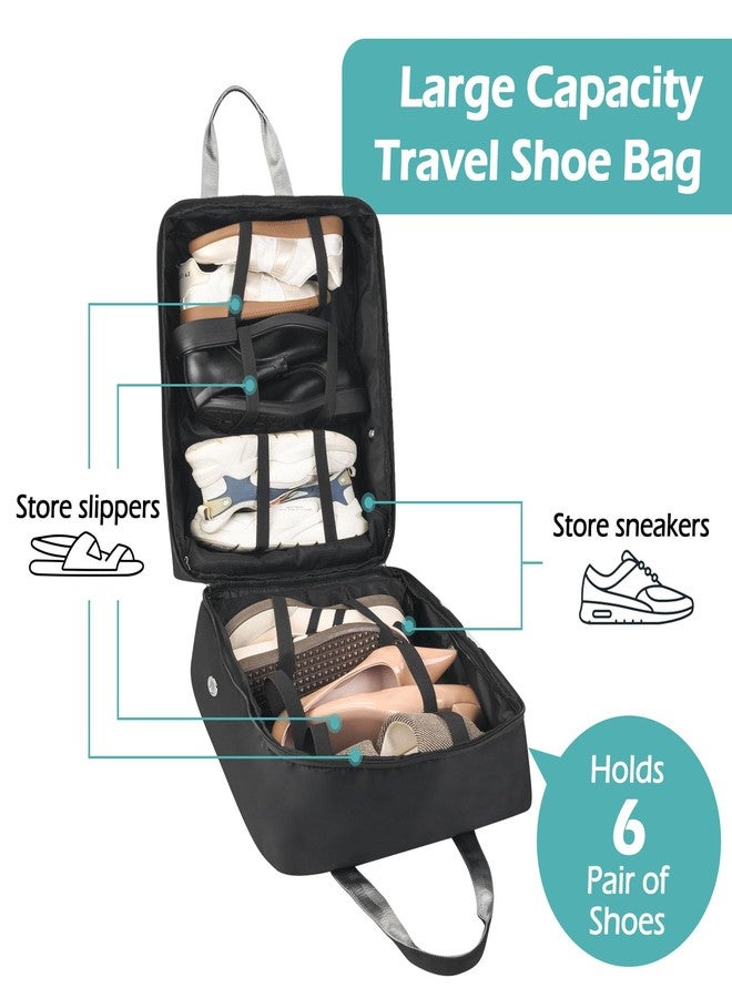 ZHIERNA Shoe Bags for Travel with Handle, Travel Shoe Bags for Packing, Portable Shoes Storage Bag Organizer, Travel Luggage Shoe Bag for Women Men Holds 6 Pair of Shoes (Black) - Image 3