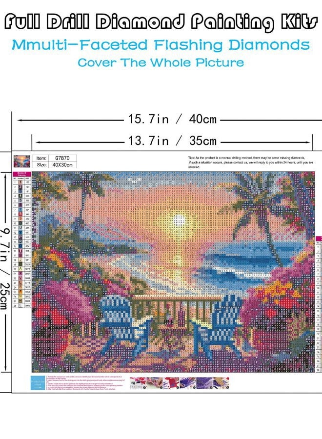 askkqtx Summer Beach Diamond Art Kits for Adults, Diamond Painting Kits for Beginners, DIY 5D Full Drill Crystal Rhinestone Gem Art Craft Home Decor 16x12 Inch - Image 4