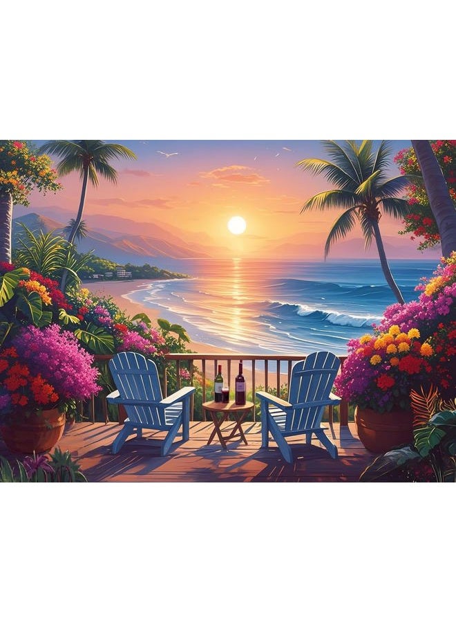 askkqtx Summer Beach Diamond Art Kits for Adults, Diamond Painting Kits for Beginners, DIY 5D Full Drill Crystal Rhinestone Gem Art Craft Home Decor 16x12 Inch - Image 1