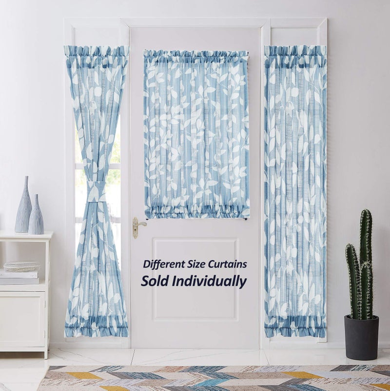 Treatmentex Side Light French Door Curtains 72" Long Blue White Leaf Window Curtains for Glass Door Linen Texture Privacy Front Back Door Panel Set 26" w x 2 Panels - Image 5