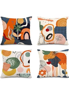 The Bros Art Mid Century Modern Throw Pillow Covers 18x18 Colorful Boho Aesthetic Floral Geometric Minimalist Pillow Covers for Couch Outdoor Decor Set of 4  - Image 1