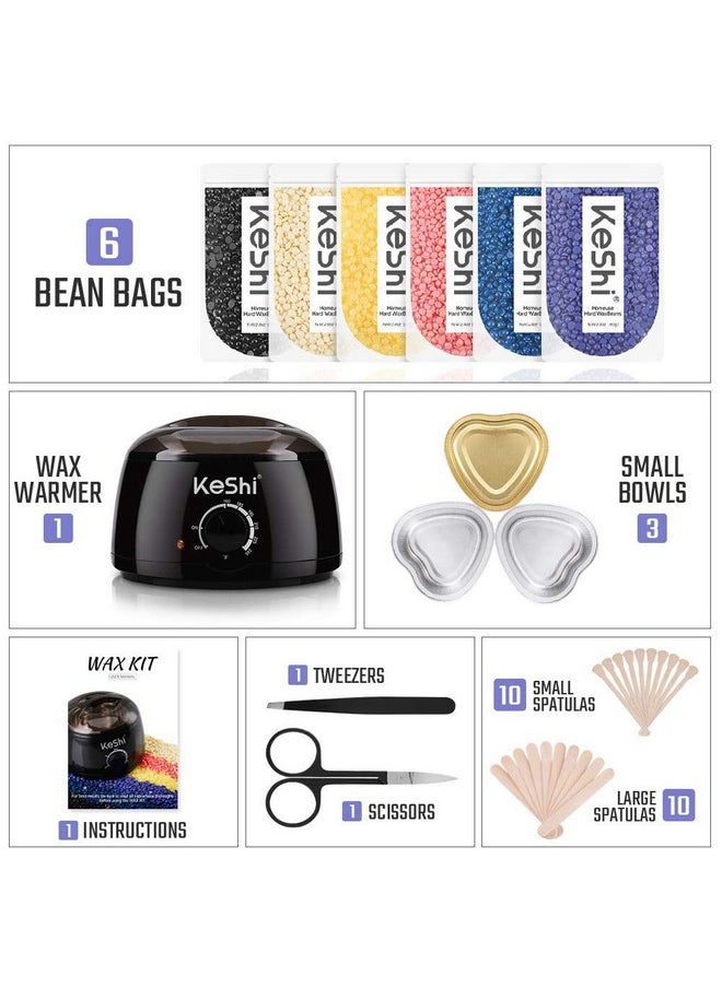 Keshi - Brazilian Waxing Kit Keshi Wax Warmer For Painless Hair Removal With 5 Bags Hard Wax Beans For Full Body Legs Face Eyebrows Bikini Wax For Women Men - Image 1