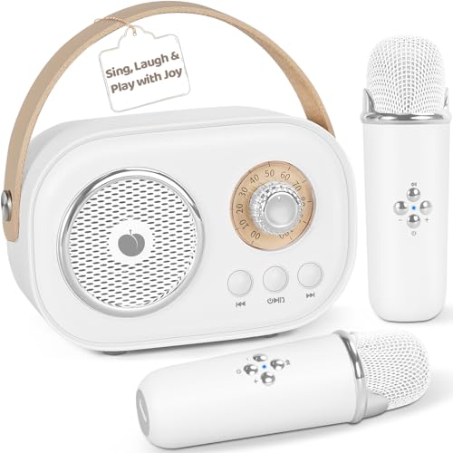 PRUNUS C20 Mini Karaoke MachineValentines Day Gifts for Her Him Kids MensPortable Bluetooth Speaker with 2 Wireless Microphone for Boys Girls 312 Years Old Birthday Party White - Image 1