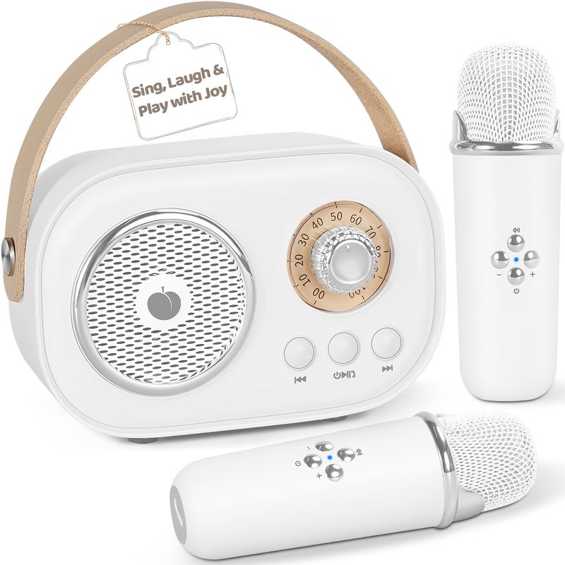 PRUNUS C20 Mini Karaoke MachineValentines Day Gifts for Her Him Kids MensPortable Bluetooth Speaker with 2 Wireless Microphone for Boys Girls 312 Years Old Birthday Party White - Image 2
