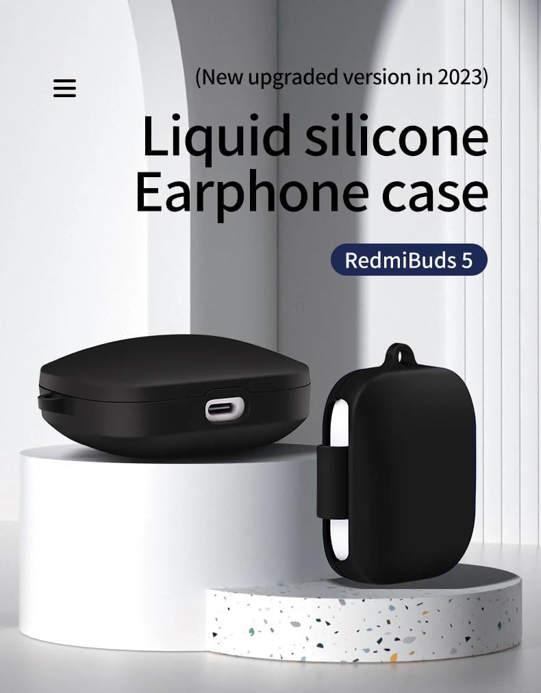 Mobistyle Soft Silicone Shockproof Protective Case Cover with Metal Keychain for Xiaomi Redmi Buds 5 - Black - Image 4