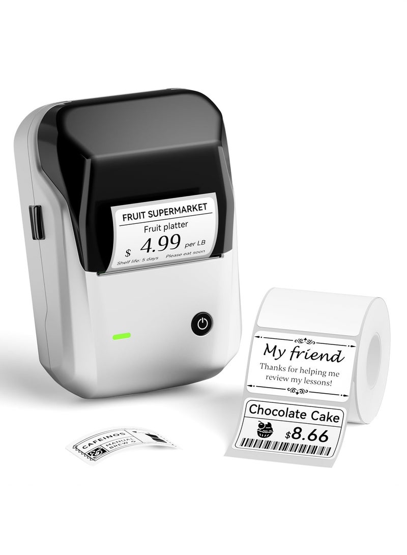 Portable B1 Wireless Bluetooth Label Printer with 1 Roll of 50*30mm White Sticker, USB Cable - Ideal for Barcodes in Supermarkets, Retail Stores, and Home Use - Image 1