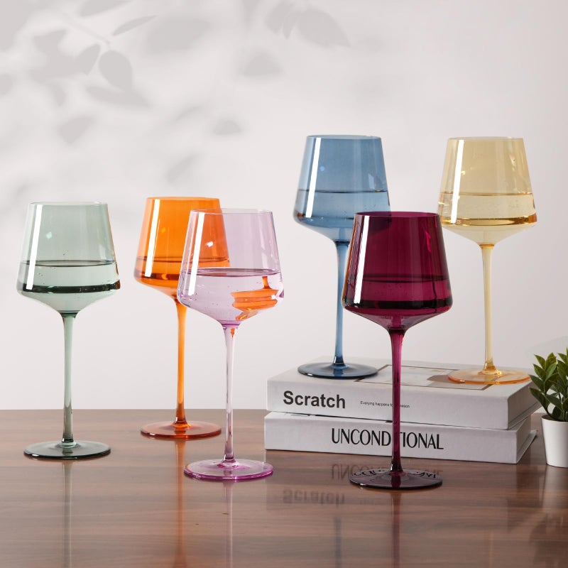LUXULISH Colored Wine Glasses Set of 6, 18Oz Hand Blown Long Stem Premium Crystal White Red Wine Glass, Great Gift Set for Wife & Mom, Wedding, Anniversary, Christmas, Birthday - Image 5