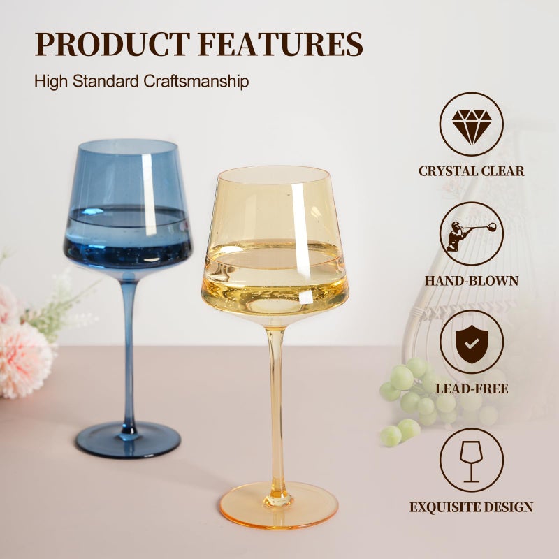 LUXULISH Colored Wine Glasses Set of 6, 18Oz Hand Blown Long Stem Premium Crystal White Red Wine Glass, Great Gift Set for Wife & Mom, Wedding, Anniversary, Christmas, Birthday - Image 3