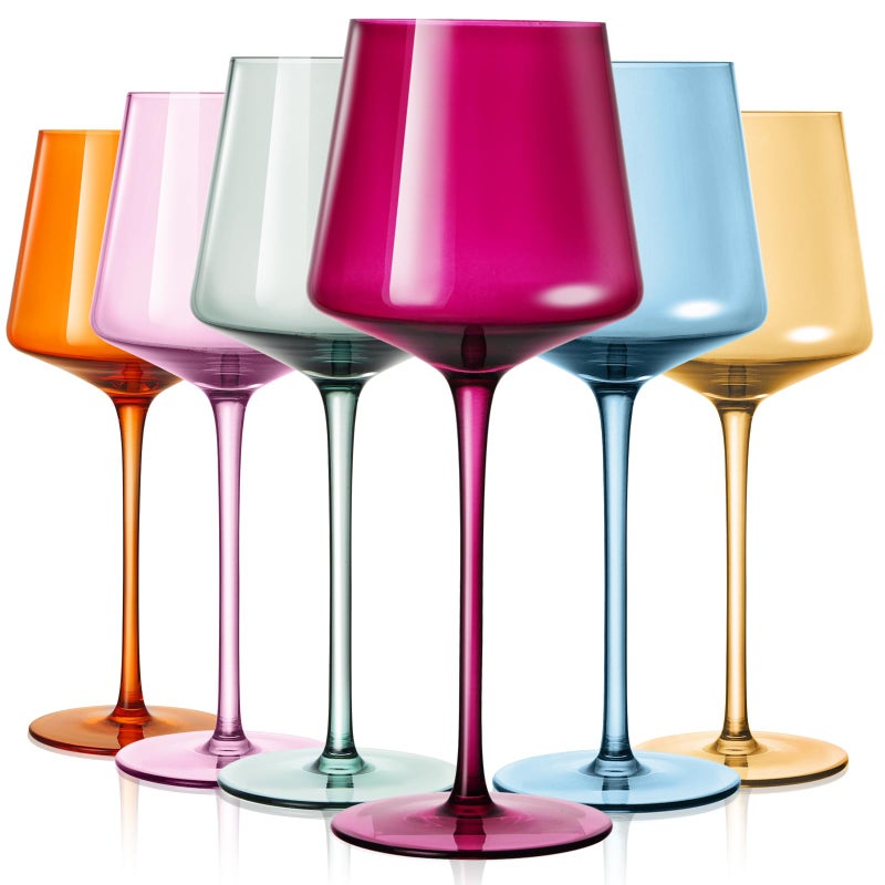 LUXULISH Colored Wine Glasses Set of 6, 18Oz Hand Blown Long Stem Premium Crystal White Red Wine Glass, Great Gift Set for Wife & Mom, Wedding, Anniversary, Christmas, Birthday - Image 1