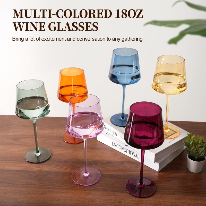 LUXULISH Colored Wine Glasses Set of 6, 18Oz Hand Blown Long Stem Premium Crystal White Red Wine Glass, Great Gift Set for Wife & Mom, Wedding, Anniversary, Christmas, Birthday - Image 2