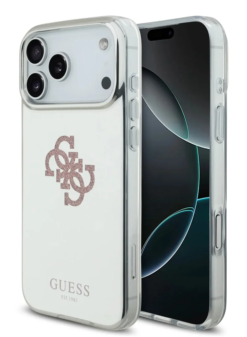 GUESS iPhone 17 Pro Max MagSafe Case PC+TPU Mirror With Big 4G Glitter Logo / Easy Snap On / Drop Protection / Slim Profile / Light Weight Back Cover - Pink/White