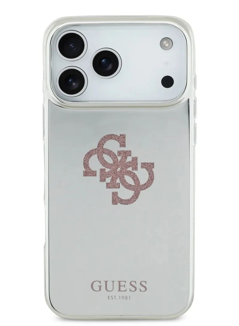 GUESS iPhone 17 Pro Max MagSafe Case PC+TPU Mirror With Big 4G Glitter Logo / Easy Snap On / Drop Protection / Slim Profile / Light Weight Back Cover - Pink/White