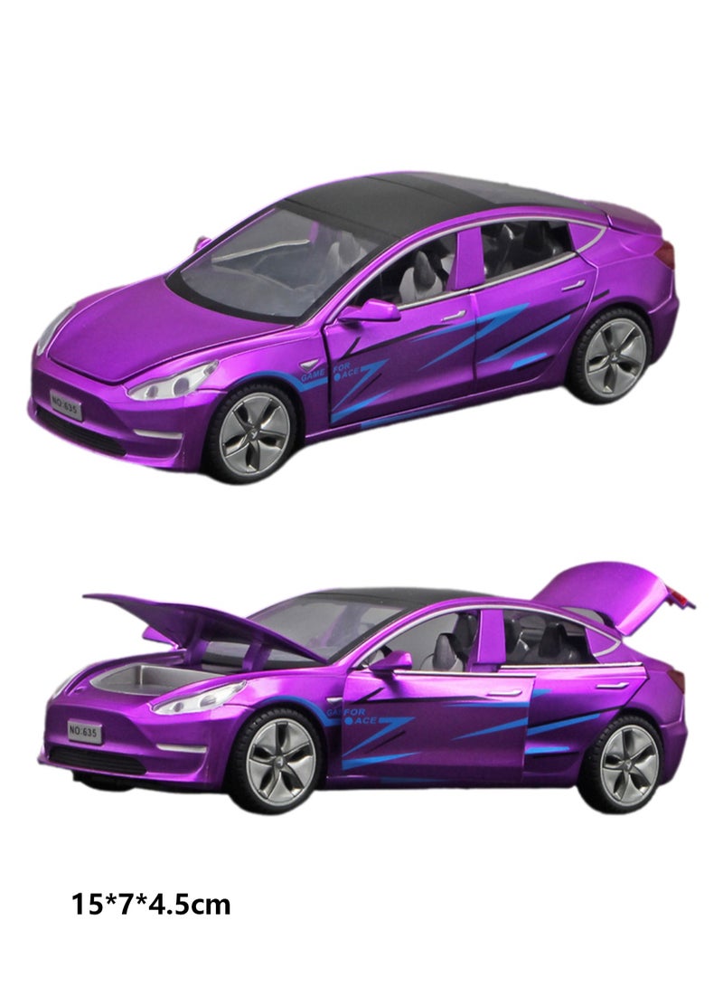 Loquat 1/32 Tesla Electric Car Model MODEL3 Alloy Model Light Sound Effect Pull Back Car (purple) - Image 2