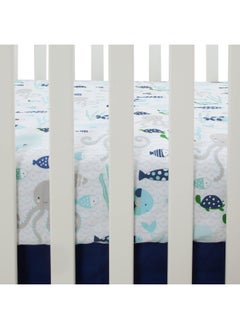 Lambs & Ivy Lambs & Ivy Oceania 100% Cotton Fitted Crib Sheet - White with Blue Nautical/Aquatic Fish and Octopus  - Image 2