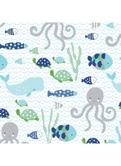 Lambs & Ivy Lambs & Ivy Oceania 100% Cotton Fitted Crib Sheet - White with Blue Nautical/Aquatic Fish and Octopus  - Image 3