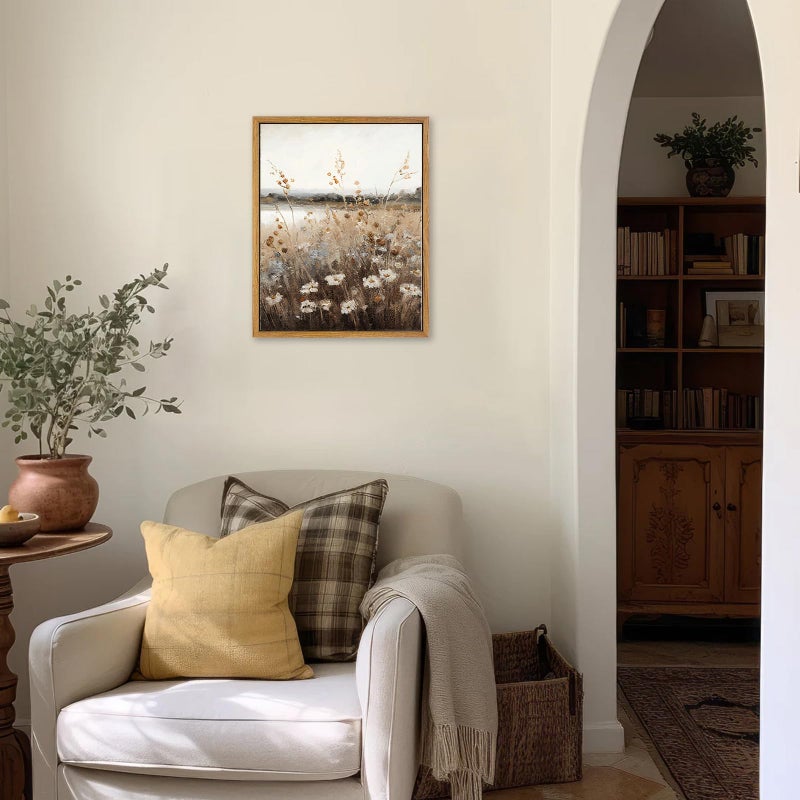 KBKBART Vintage Wall Art Framed  Retro Countryside Autumn Wildflower Field Landscape Canvas Painting Farmhouse Decor Wall Art  Rustic Fall Landscape Bathroom Wall Decor for Bedroom Living Room - Image 4