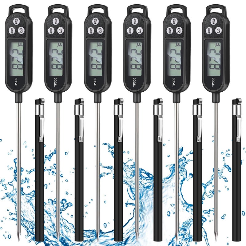 Copkim 6 Pcs Meat Thermometer Food Thermometer with Probe Water Liquid Instant Read Digital Thermometer Cooking Thermometer Supplies BBQ Kitchen Thermometer for Cooking Milk Yogurt (Black) - Image 1