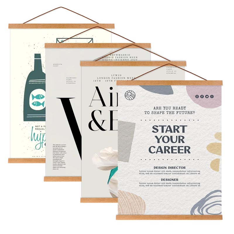 آرت ماج Artmag 4 Pack Magnetic Poster Hanger Frame 9x24 9x12 9x11 Flight Wood Wood Gatter Poster Frame for Maps Canvas Forts Forts Poster Hangers (Teak 9 "" - Image 1