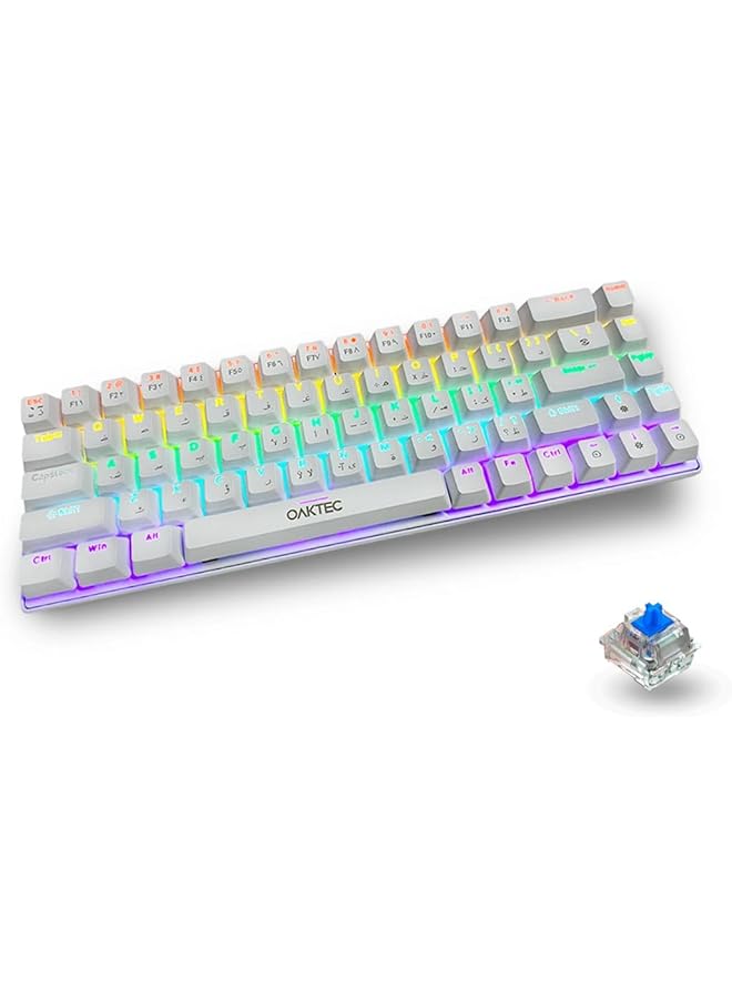 Arabic English 60% Gaming Keyboard 68 Keys Wired Mechanical Keyboard With Rgb Backlit Mini Compact Keyboard For Window/Mac Blue And Red Switches (White Blue Switch) - Image 1