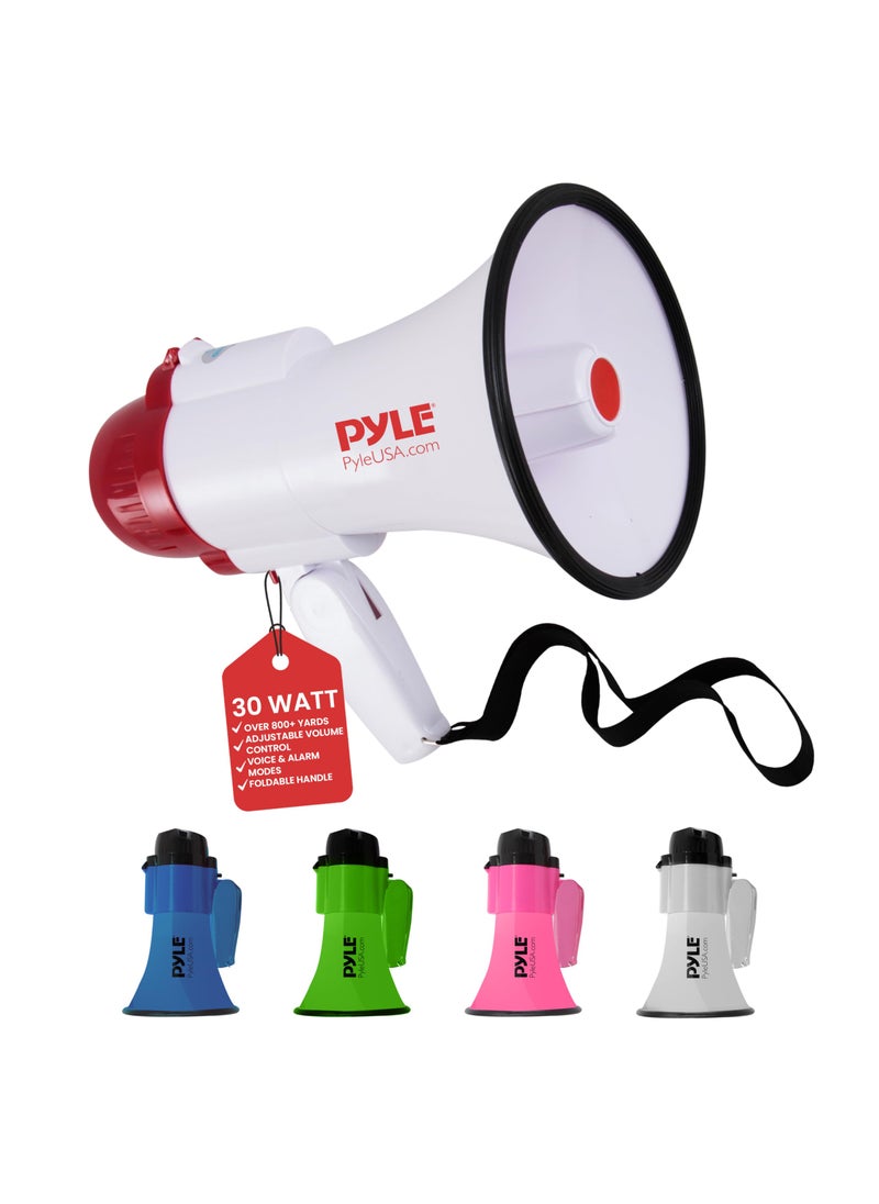 Pyle Pyle Lightweight 30-Watt Megaphone Bullhorn Speaker - Adjustable Volume, Built-in Siren for 800-Yard Range Suitable for Indoor/Outdoor Sports, Cheerleading, and Events (PMP30)  - Image 1