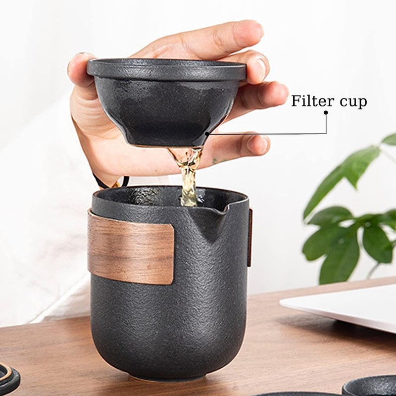 TBACW Portable Chinese Gongfu Tea Set - Ceramic Travel Tea Pot with 4 Cups & Carrying Bag for Outdoor Picnic, Camping, Office or Home Use (Classic 1 Pot 4 Cups) - Image 2