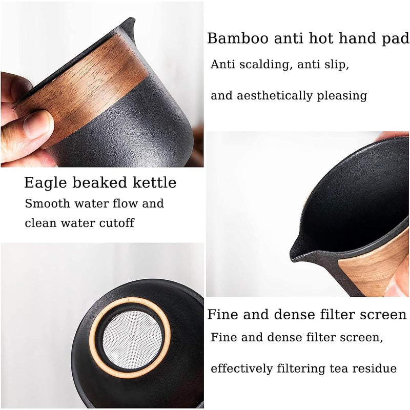 TBACW Portable Chinese Gongfu Tea Set - Ceramic Travel Tea Pot with 4 Cups & Carrying Bag for Outdoor Picnic, Camping, Office or Home Use (Classic 1 Pot 4 Cups) - Image 4