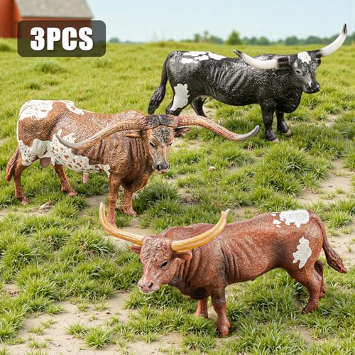 THINKBAY 3PCS 6 Large Farm Texas Longhorn Bull Cow Toys for Toddlers Solid Farm Animals Toys for Kids Realistic Plastic Cow Bull Figurines Cake Toppers Birthday Gift Party Favors for Kids - Image 5