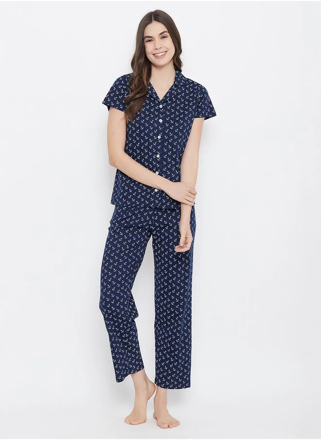 كلوفيا All Over Anchor Print Short Sleeve Shirt & Pyjama Set by Styli