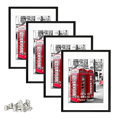 Giftgarden 12x18 Frame Set of 4 17x23 Poster Frame Matted to Display 18x12 Picture with Mat 23x17 Print Without Mat Black