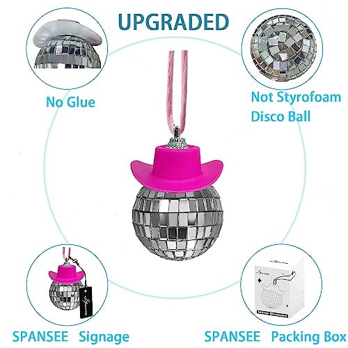 SPANSEE Pink Disco Ball Car Ornament, Mirror Ornament, Cowboy Hat Accessory, Cute Disco Ball Charm Accessories - Image 4