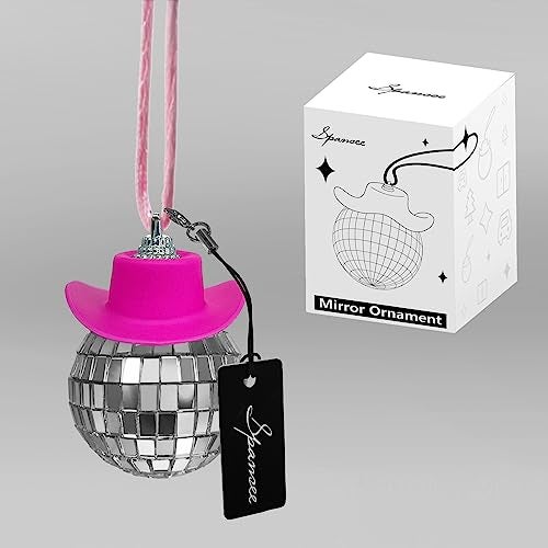 SPANSEE Pink Disco Ball Car Ornament, Mirror Ornament, Cowboy Hat Accessory, Cute Disco Ball Charm Accessories - Image 3