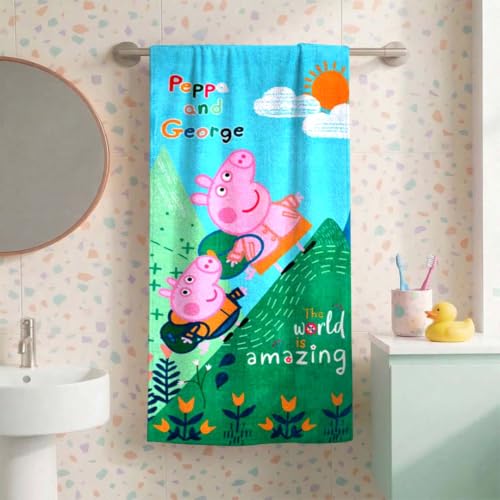 Athom Trendz Athom Living Peppa Pig Kids Bath Towel 350 GSM Cotton, Soft & Quick Dry, Highly Absorbent, Skin-Friendly Fabric, 60x120 cm Standard, Blue, Ideal for Daily Use & Travel - Image 1