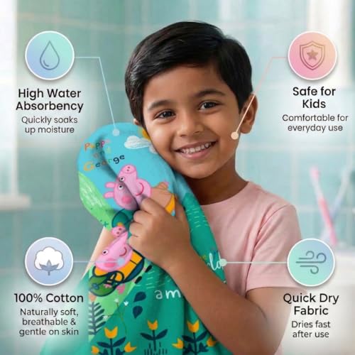Athom Trendz Athom Living Peppa Pig Kids Bath Towel 350 GSM Cotton, Soft & Quick Dry, Highly Absorbent, Skin-Friendly Fabric, 60x120 cm Standard, Blue, Ideal for Daily Use & Travel - Image 5