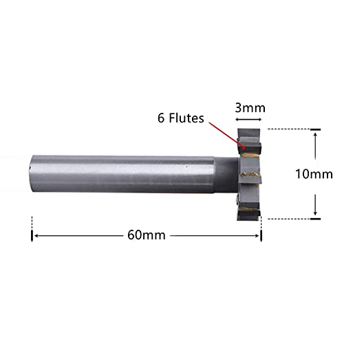 NACX HSS-AL T Slot End Mill Milling Cutter， High-Speed Steel Woodruff Keyseat Cutter, Half Round Keyway Milling Cutter， Straight Shank, 6 Flutes, 10mm x 3mm x 60mm - Image 2