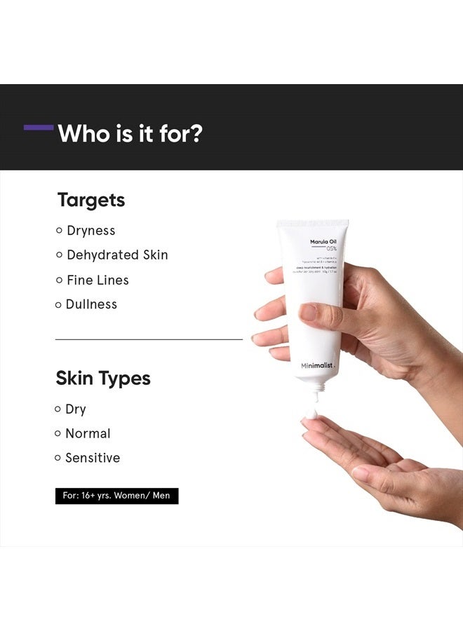 MINIMALIST مرطب وجه بزيت المارولا 5% للبشرة الجافة | مع حمض الهيالورونيك للتغذية العميقة والترطيب | للنساء والرجال | 1.7 أونصة / 50 جرام - Image 2