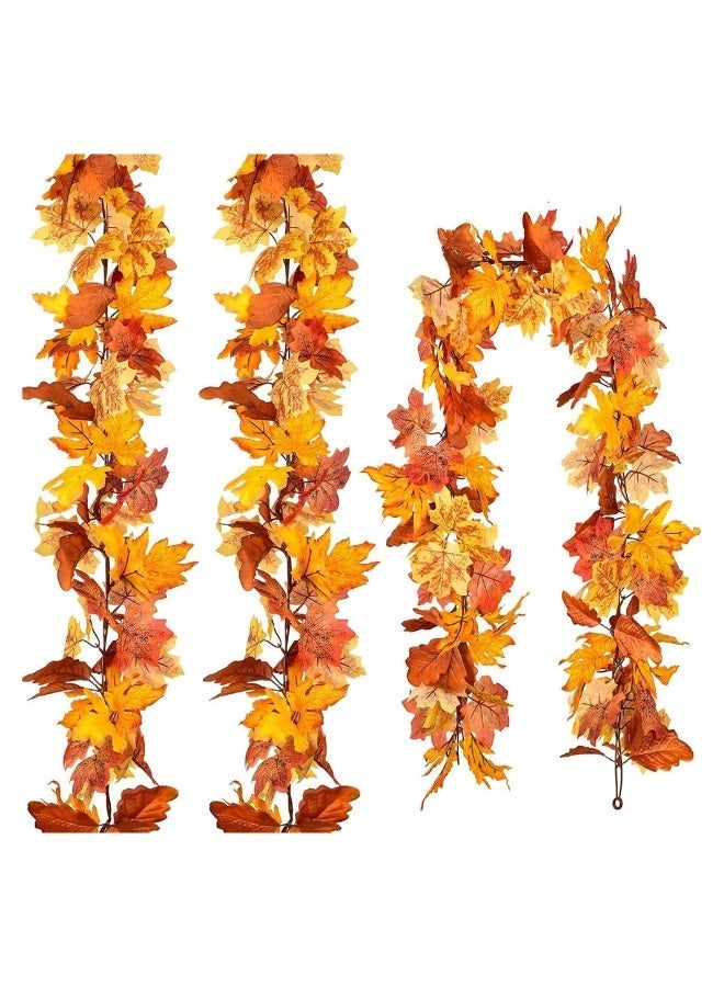 3 Pack Fall-Garland Garland Leaf Foliage Mantle Vine Fall Hanging Decor Artificial Autumn Decoration for Home Fireplace Front Door Wedding Party Thanksgiving