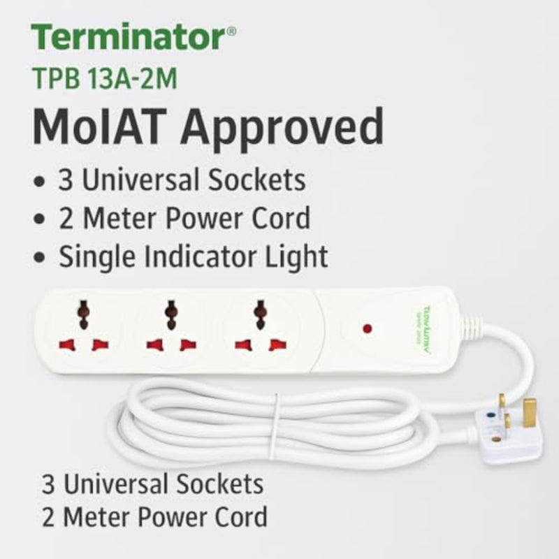 TPB 13A 3-Way Universal Extension Socket 1.5M Cable, LED Indicator, MoIAT Approved, Fire-Retardant ABS Body, 13A Fused UK Plug, Compact Power Strip for Home, Office and Electronics - Image 5