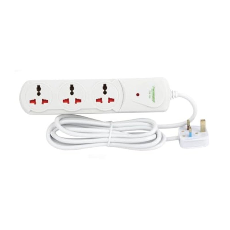 TPB 13A 3-Way Universal Extension Socket 1.5M Cable, LED Indicator, MoIAT Approved, Fire-Retardant ABS Body, 13A Fused UK Plug, Compact Power Strip for Home, Office and Electronics - Image 1