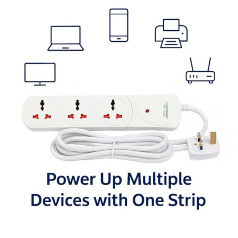 TPB 13A 3-Way Universal Extension Socket 1.5M Cable, LED Indicator, MoIAT Approved, Fire-Retardant ABS Body, 13A Fused UK Plug, Compact Power Strip for Home, Office and Electronics - Image 4
