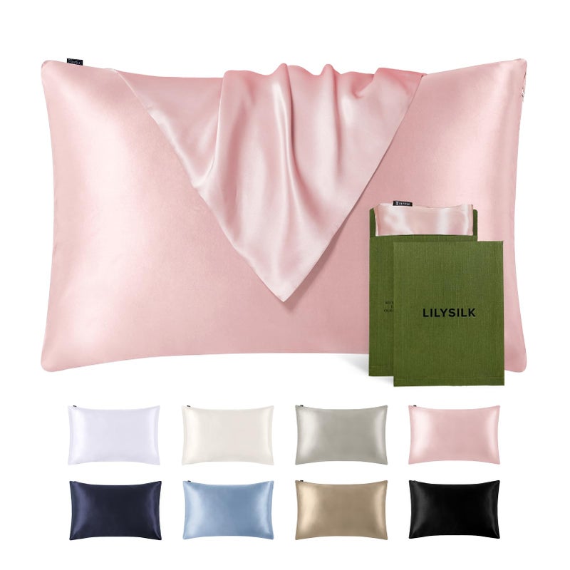 LILYSILK Silk Pillowcase for Hair and Skin Standard100 Mulberry Silk 19 Momme Both Sides Silk Bed Pillow Cover with Hidden Zipper 1 Pc Standard Size 20x26 Rosy Pink